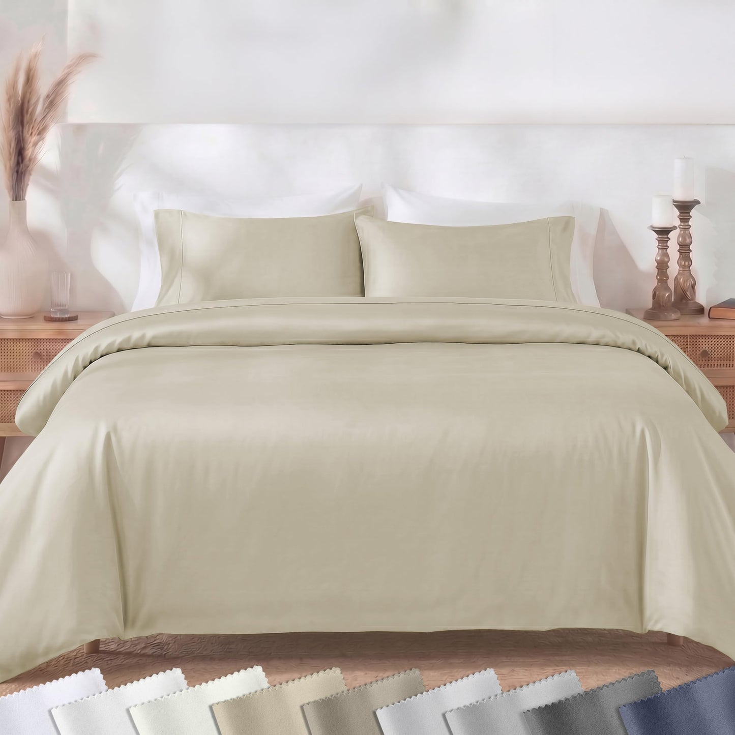 California Design Den 3 Pc King Duvet Cover Set - Winner Good Housekeeping Best Bedding Awards 2025, 400 Thread Count Sateen, 100% Cotton King Size Duvet Cover, Soft & Durable - Beige