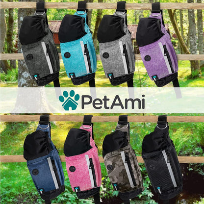 PetAmi Dog Fanny Pack, Treat Pouch for Dog Walking, Training, Built in Poop Bag Dispenser, Water Bottle Holder, Collapsible Bowl, Pet Treat Waist Belt for Hiking, Running, Kibbles (Camo Black)