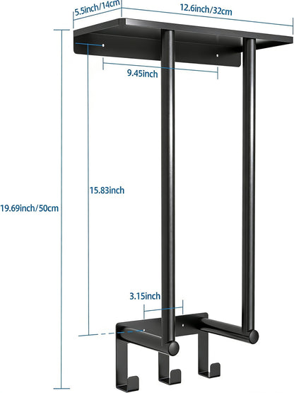Towel Racks for Bathroom, Bathroom Towel Rack Wall Mounted with Metal Shelf and 3 Hooks for Small Bathroom, Black
