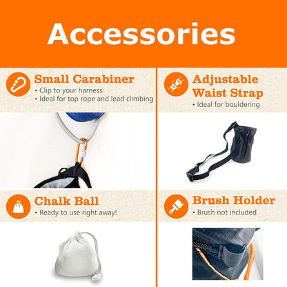 Chalk Bag + Ball for Rock Climbing, Bouldering, Top Rope | Climb On (Chalk Bag (Orange) + Refillable Ball)