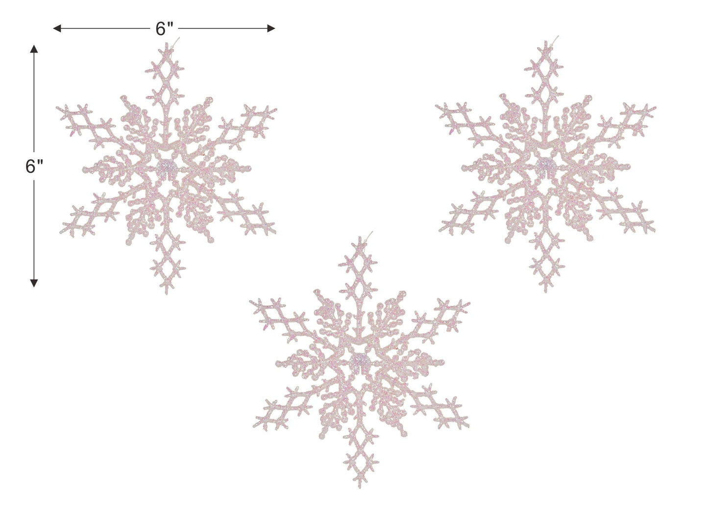 Christmas Traditions 6 inch Iridescent White Snowflake Ornaments (Set of 18) Glittered Hanging Tree Decorations (White Iridescent)