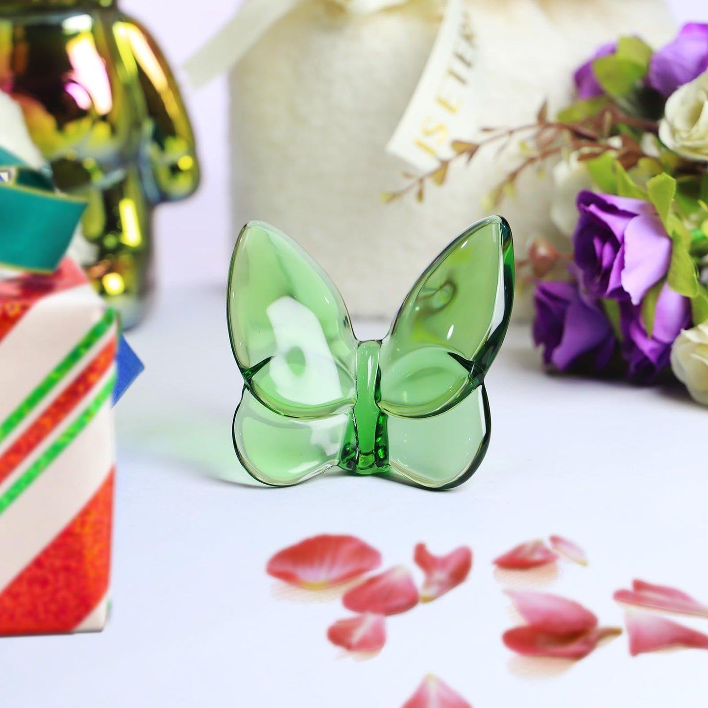 Rotroyce Green Crystal Butterfly Figurine Ornament, Handmade Glass Animal Collectible for Home/Wedding/Christmas Decor, Unique Gift for Collectors & Butterfly Enthusiasts