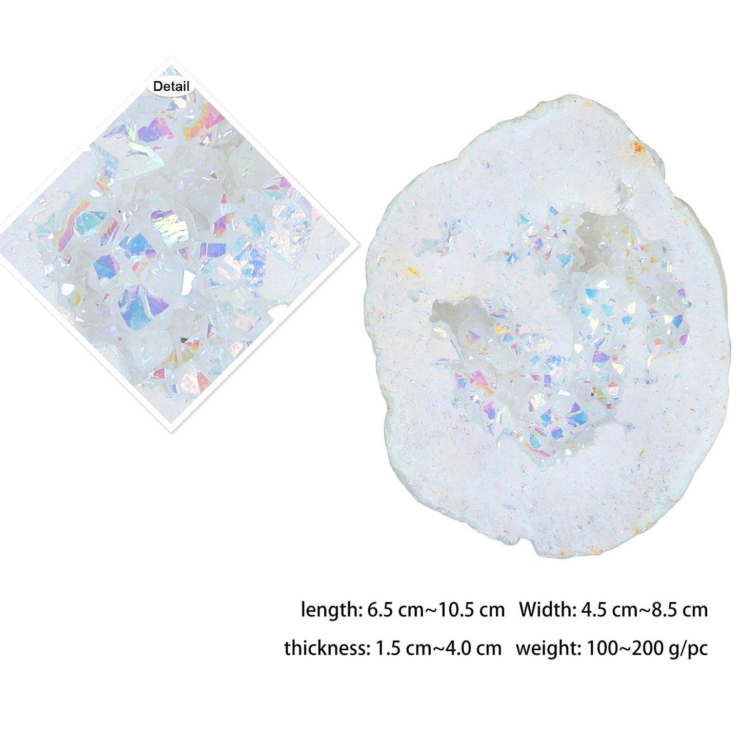 moonsix Titanium Coated White Crystal Druzy Geode for Home Office Decor, Irregular Raw Rock Quartz Stones Specimen for Healing, Medium