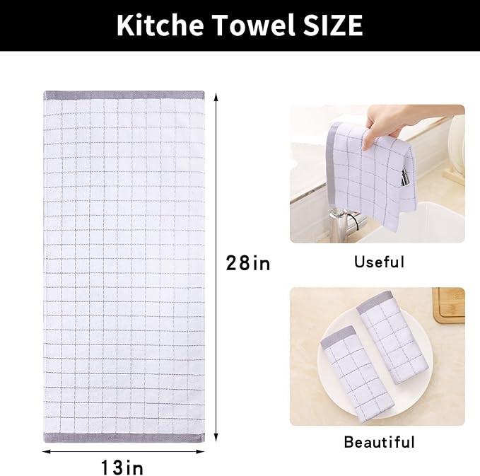 Homaxy 100% Cotton Terry Kitchen Towels, Checkered Designed, Soft and Super