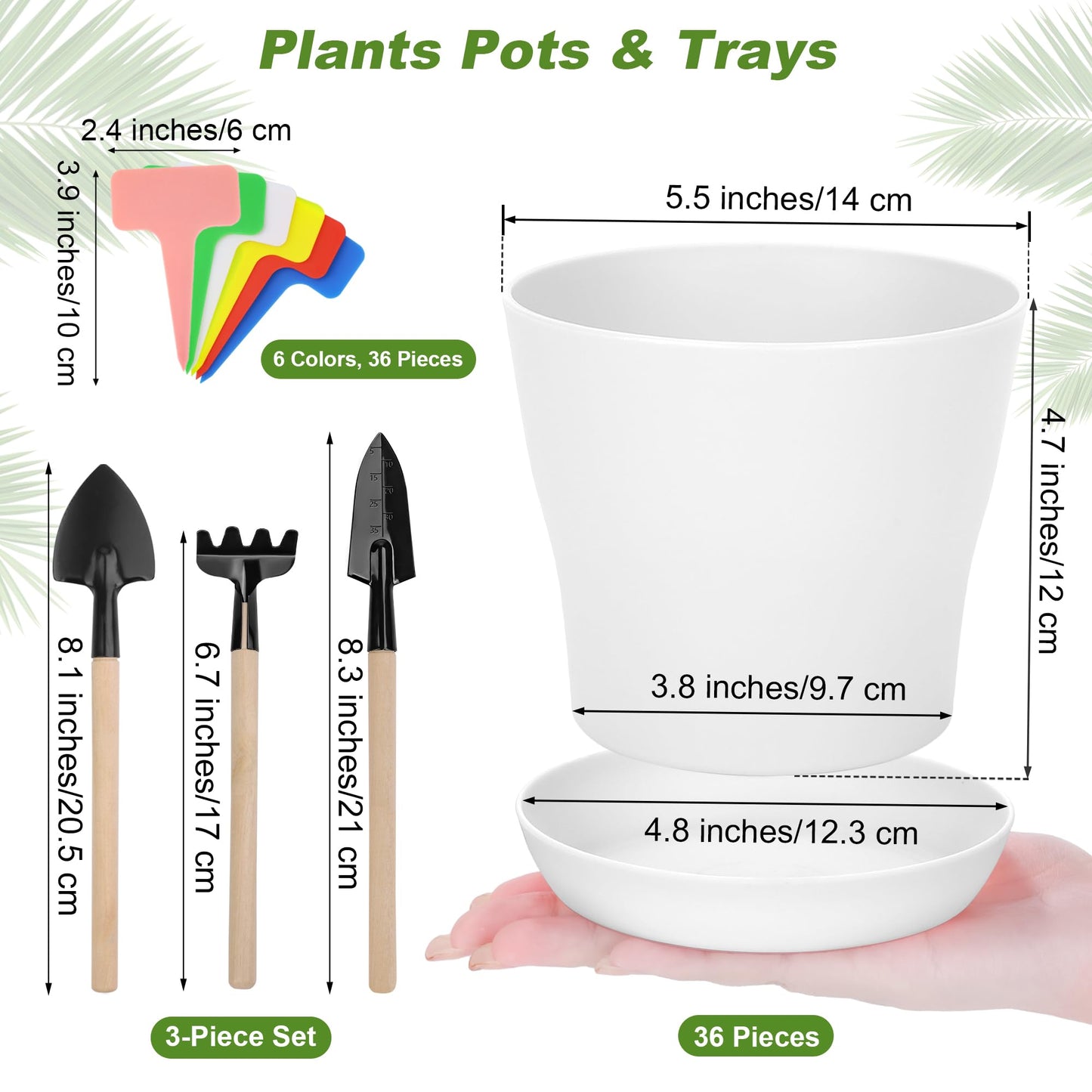 Hahood 36 Pack 5.5 Inch Plastic Plant Pots with Saucers White Flower Plant Container Seed Starting Pots Thickened Seedlings Nursery Pot for Home Garden Indoor Outdoor Flowers