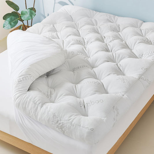 5 Inch Queen Mattress Topper Viscose Derived from Bamboo,Extra Thick Pillow Top Mattress Pad Queen Size,Cooling for Hot Sleepers,Memory Foam Filling for Pain Relief,White