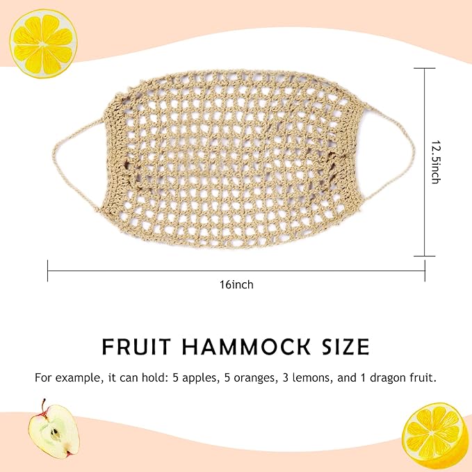 Fruit Hammock for Kitchen Under Cabinet, Large Macrame Fruit Hammock for