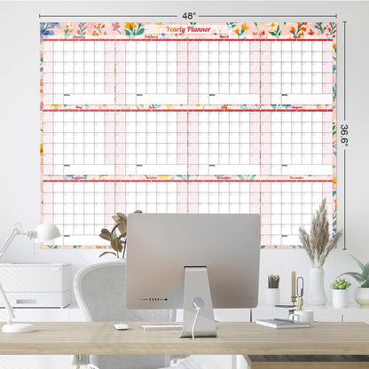 Ospelelf Undated Large Wall Calendar Dry Erase Laminated 2026 Calendar 36.6'' x 48'' Yearly 12 Month Family Office Calendar