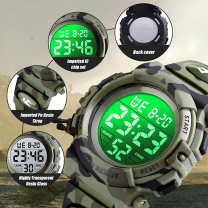 Digital Watch for Boys Girls, Waterproof Sport Kids Watches with Alarm/Stopwatch/12-24H, Childrens Electronic LED Wrist Watch for Junior Teenagers Boy - Camouflage