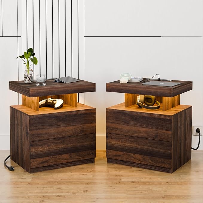 HOMMPA Set of 2 Rustic Nightstand
