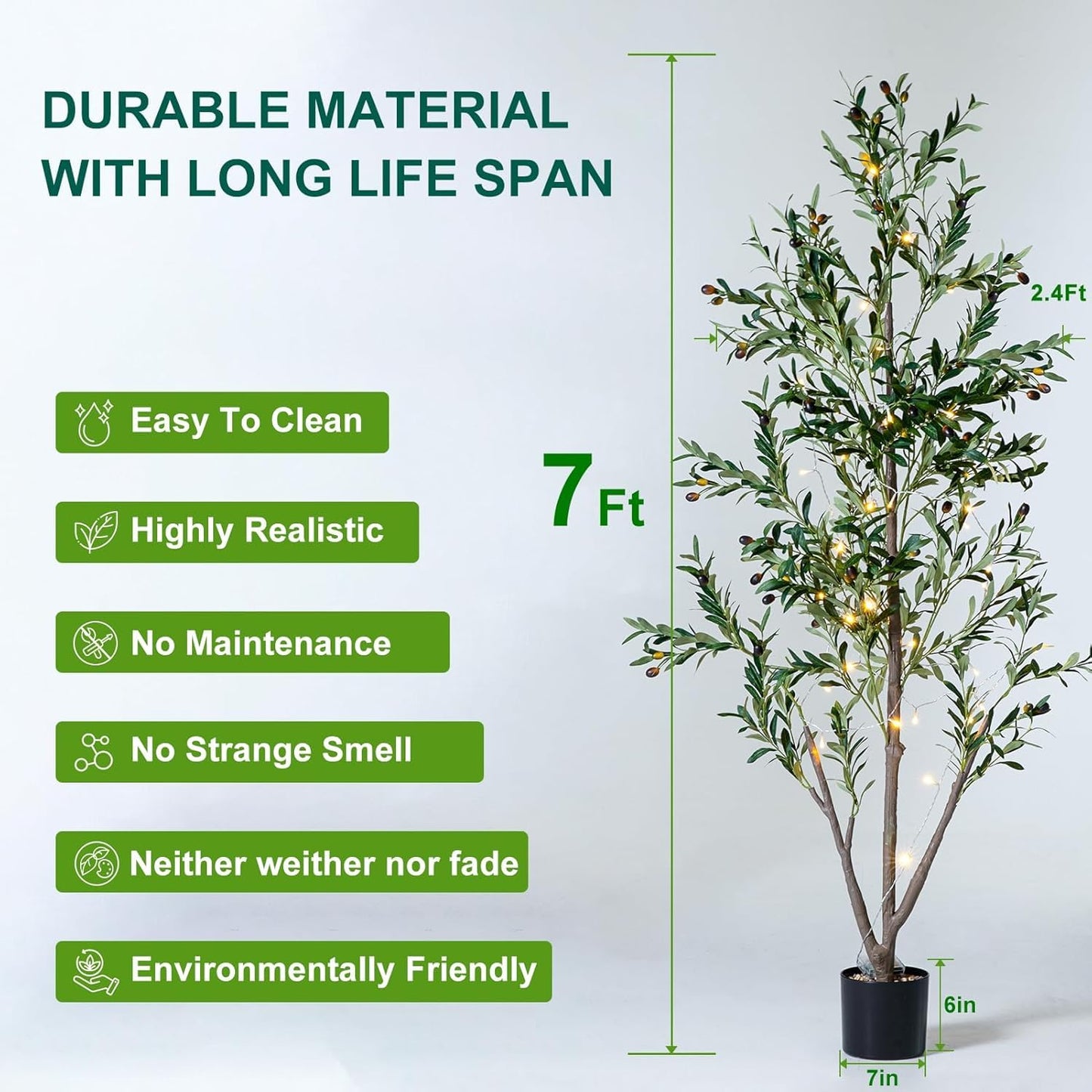 Olive Trees Artificial Indoor, 7FT Tall Faux Olive Tree with Moss and Planter, Artificial Plants Indoor with Natural Wood Trunk and Lifelike Fruits, Fake Tree for Home Office Living Room Decor