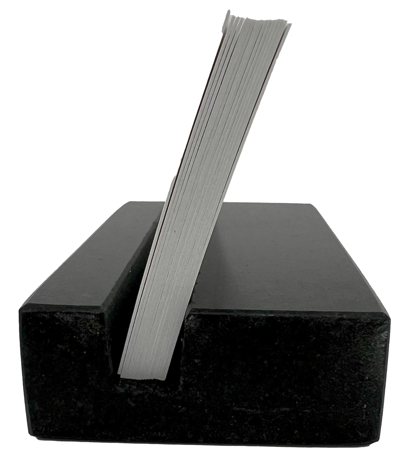 Craftsman Stoneworks Business Card Holder for Desk - Honed Black Absolute Granite Display for Cards, Desktop Business Card Stand for Home or Office. Handmade in California.