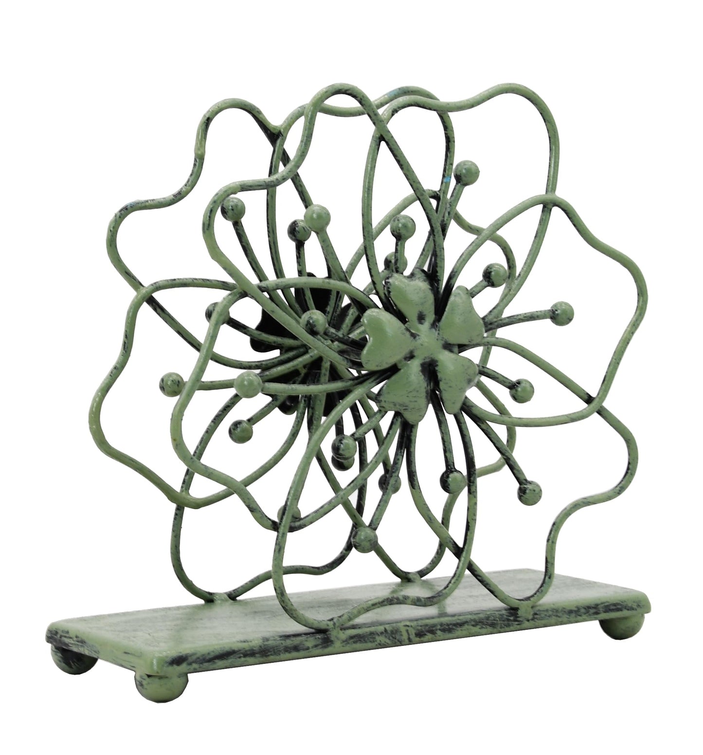 OwlGift Flower Style Napkin Holder, Freestanding Tissue Dispenser, Dining Table Napkin Storage for Home Kitchen Restaurant Picnic Party Wedding Housewarming – Green