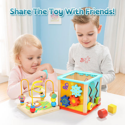 TOP BRIGHT Wooden Shape Sorter Activity Cube Toys for 1 Year Old Baby - 1st Birthday Gifts for Girl and Boy 12 Months Plus