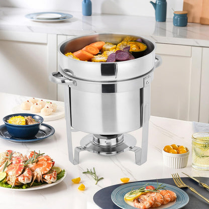 GarveeHome 7QT Soup Chafer Set of 4, Stainless Steel Round Soup Warmer with Pot, Notched Lids & Fuel Holders, Commercial Food Warmer for Buffets, Events and Party Service
