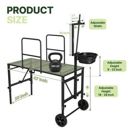 Goatzy Goat Stand with Adjustable Headpiece & Legs, Goat Milking Stand with Feeder, Rails & Wheels, Stanchion for Grooming & Hoof Trimming, Sheep Stand for Shearing Heavy-Duty Steel Platform, Black
