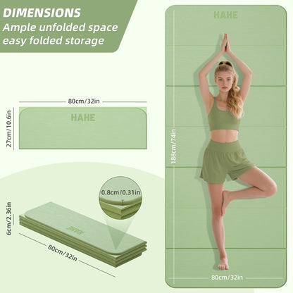 Foldable Yoga Mat,74"Lx32"Wx1/3"Thick,Folding Exercise Mat,Non-slip Wide Pilates Mats for Home Workout/Travel, Portable Yoga Mat Thick for Yoga/Pilates/Camping/Floor Exercises