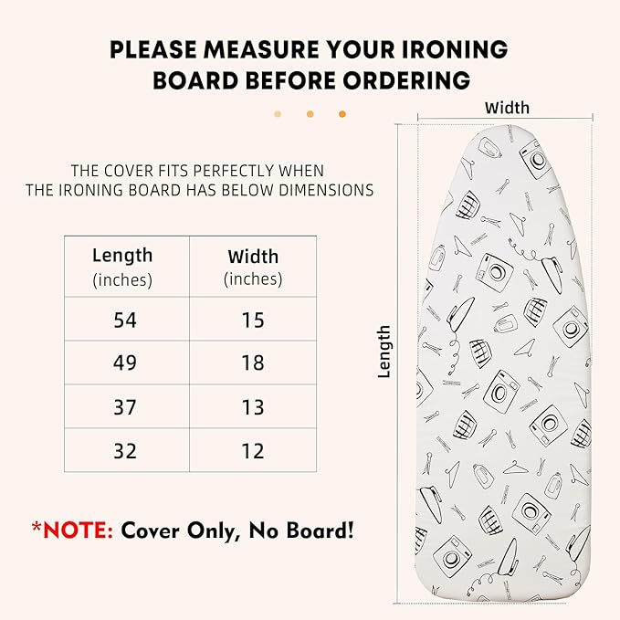 Seiritex Wide Ironing Board Cover and Pad 18 x 49 inch Heat Reflective