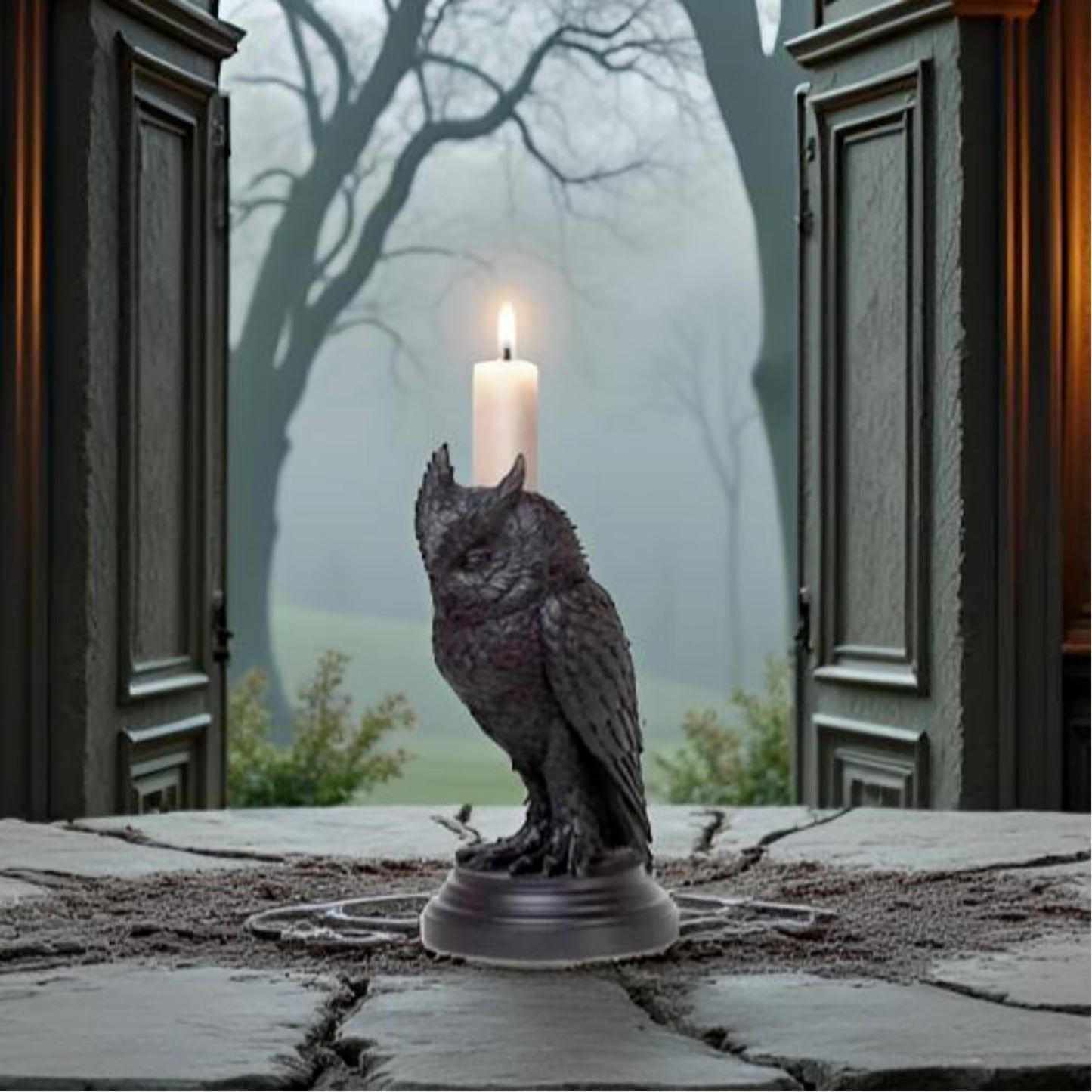Gothic Black Owl Candle Holder Statue,Resin Cat Candlestick Holder,Halloween Gothic Tabletop Decor for Home,Dining Table & Party,Witchy Cat Figurine Gift (owl)