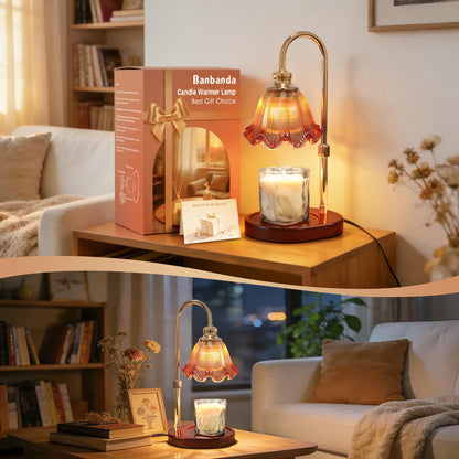 Banbanda Candle Warmer Lamp with Timer: Mothers Day Gifts,Birthday Gifts for Women, House Warming Gifts New Home Decor – Height Adjustable Candle Lamp - Walnut Solid Wood Base, with 2 Bulbs