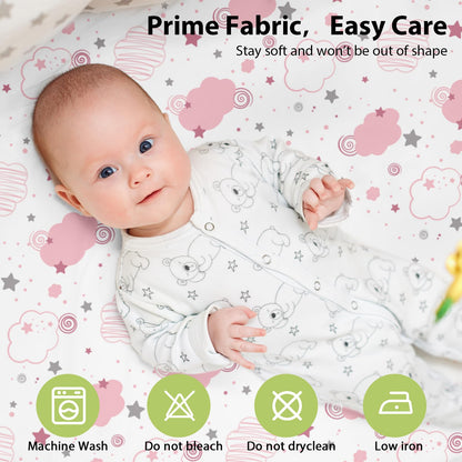 FIEMOL Next to Me Crib Sheets 85x51cm Fitted, 3 Pack Baby Cot Sheets, Ultra Soft & Silky Smooth Microfiber Bedside Crib Fitted Sheets Pink Rainbow
