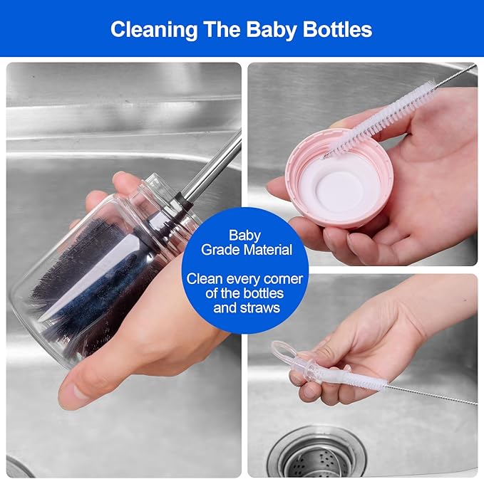 3 Pack Bottle Brush Set, Long Handle Baby Bottle Brush Cleaner