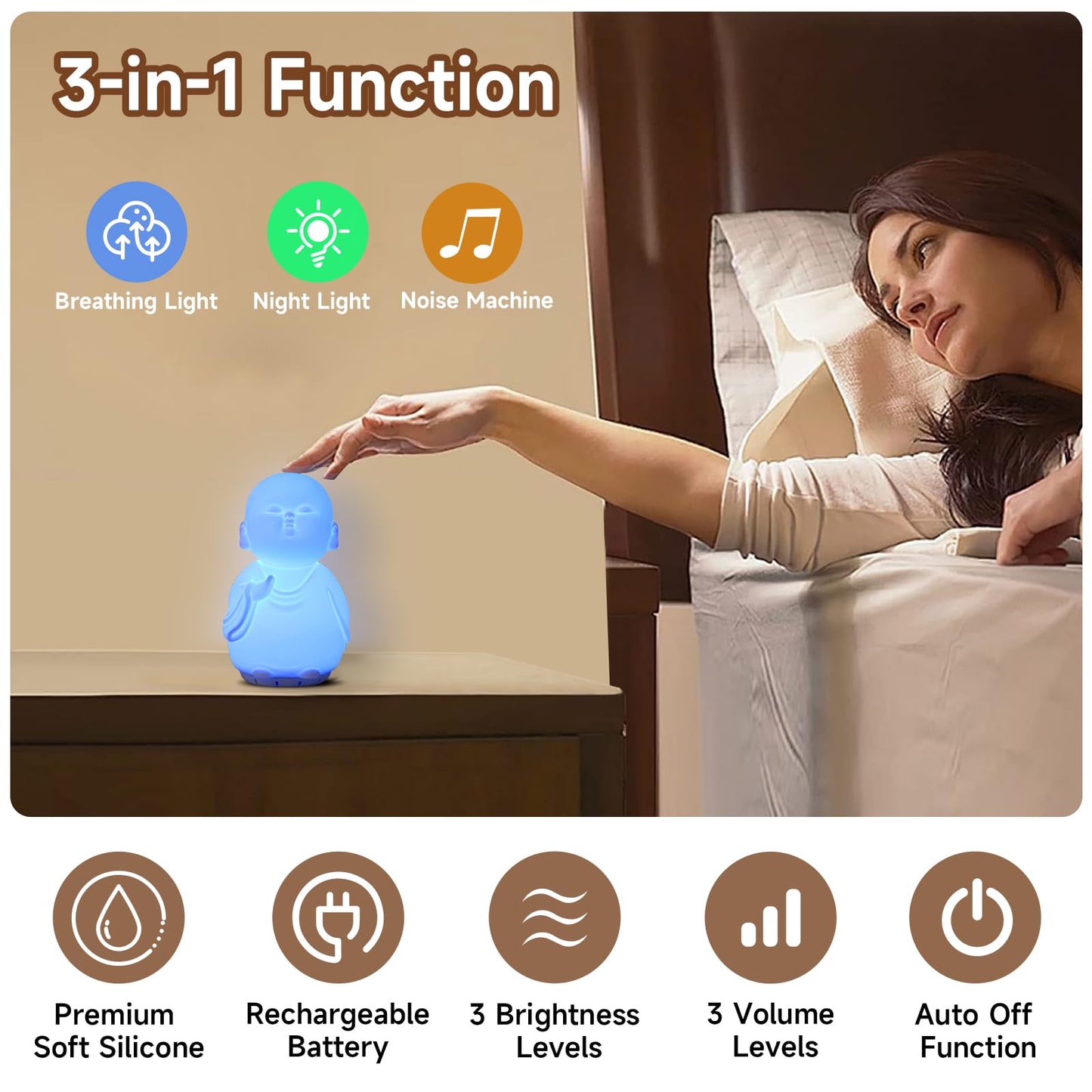 Mindfulness Tool Set with Guided Visual Meditation Breathing Lamp and 48 Positive Affirmation Cards, 3 in 1 Device with Night Light & Noise Machine, Self-Care Gift for Anxiety Relief and Relaxation