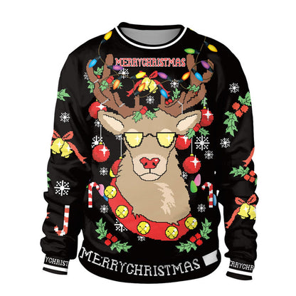Colorful House Women Men Ugly Christmas Jumper Sweater, 3D Digital Print Sweatshirt(Reindeer,Medium)