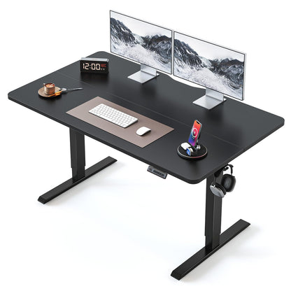 BANTI 55 × 28 Inches Standing Desk, Ergonomic, Electric Height Adjustable, Sit and Stand Up, Computer Desk with a Deeper Desktop, Black Frame/Black Top