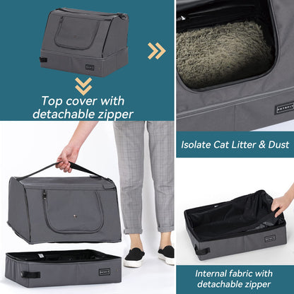 Petsfit Litter Box with Lid, Waterproof Bottom, High Cover Enlosure, Standard Cat Litter Boxes, Leak-Proof, Lightweight Gray, 40cm x 30cm x 12cm