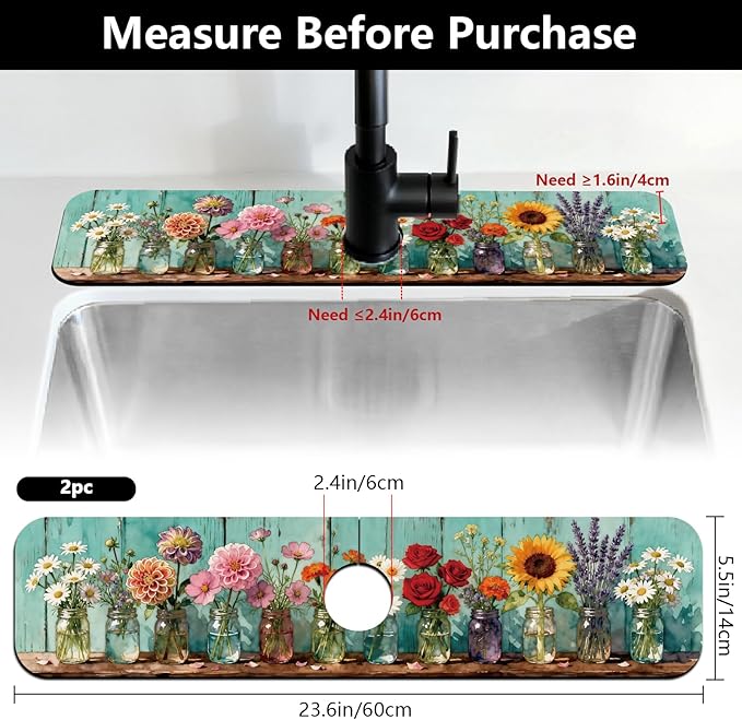 2 Pcs Kitchen Sink Splash Guard Faucet Mats Colored Glass Vases