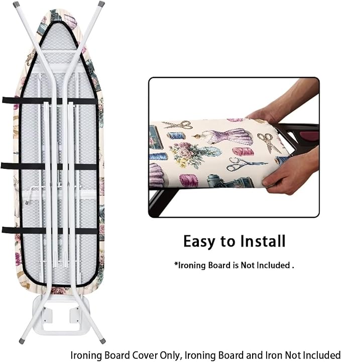 Sprowallow Flowers Ironing Board Cover Standard Size Silicone Coated 15x54 inch