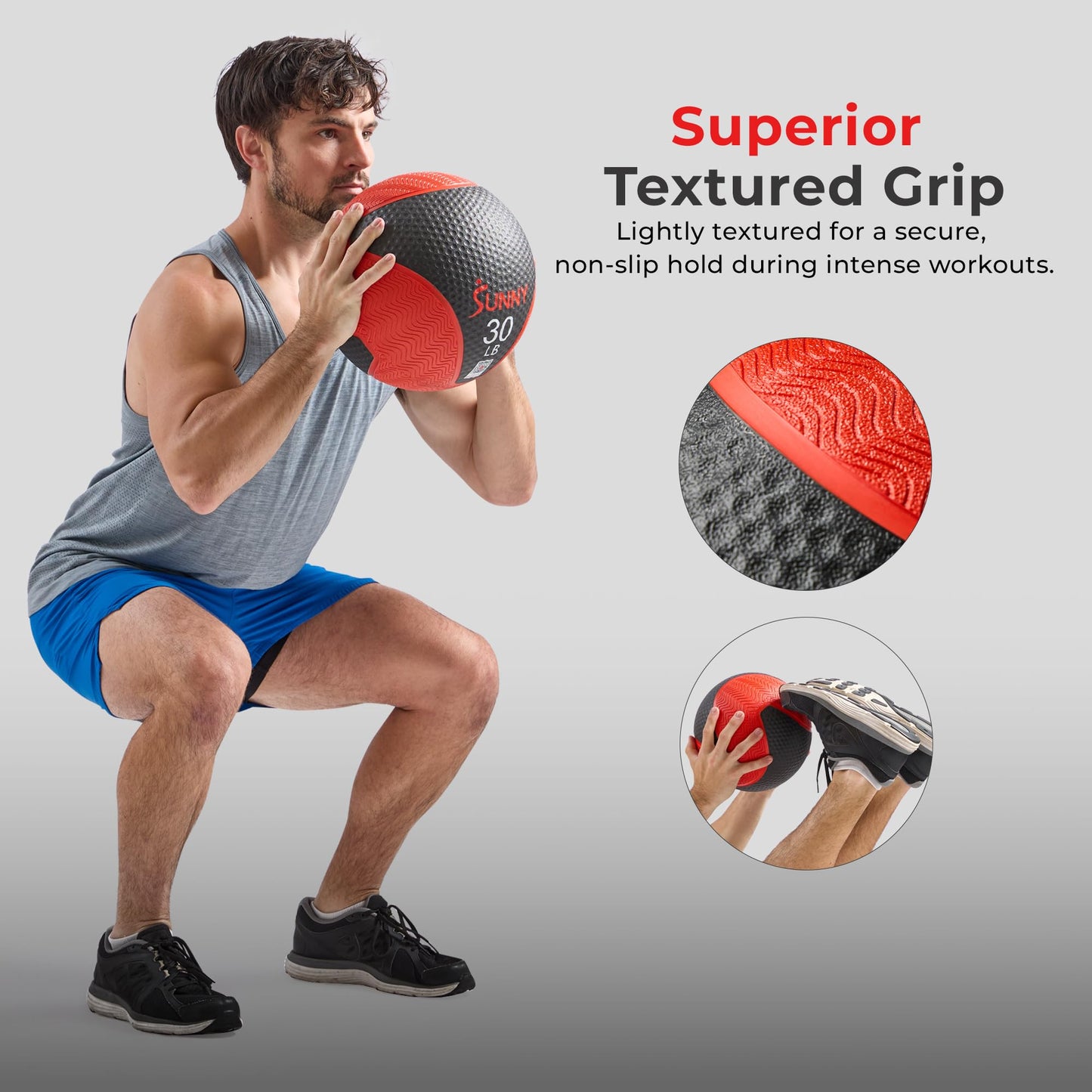 Sunny Health & Fitness 12LB Medicine Ball, Textured Rubber, Core Strength & Balance Training, Bouncing, Weight for Home Workouts SF-EB03-12