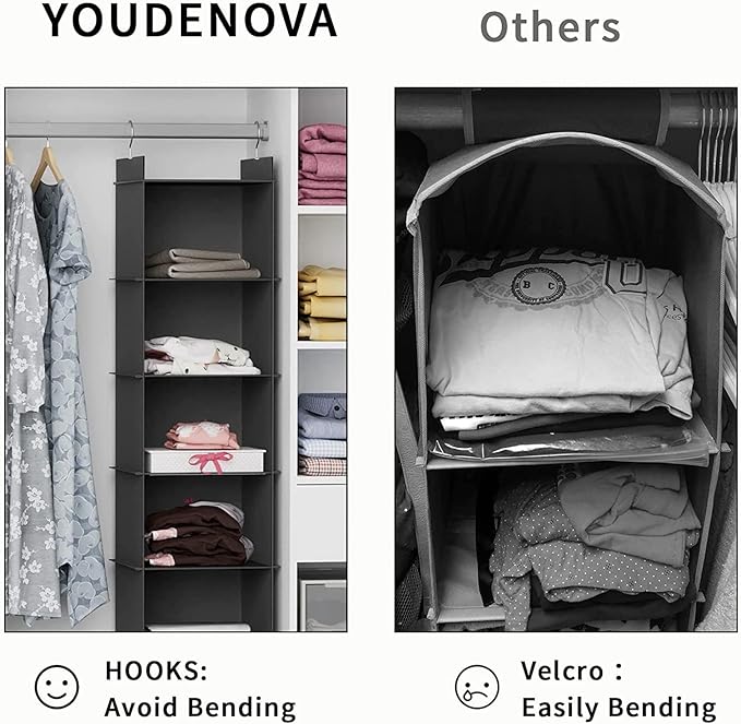 YOUDENOVA Hanging Closet Organizer, 6-Shelf Closet Hanging Storage Shelves