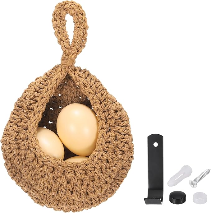 uxcell Hanging Fruit Baskets for Kitchen, Hand-Woven Wall Hanging Storage Jute