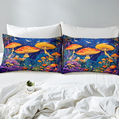 Feelyou Cute Mushroom Decor Bed Sheets Set Natural Mushrooms Sheet Set for Kids Boys Girls Teens Dreamy Fungus Sheets with Deep Pocket Fitted Sheet Queen Size Wild Mushroom Stuff Bedding Set 4Pcs