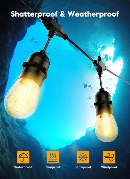 Brightown Outdoor String Lights, 82FT 25 Bulbs Shatterproof Patio Lights with Remote, IP65 Waterproof Dimmable Hanging Connectable LED Outdoor Lights for Backyard, Bistro, Porch, Deck, Balcony