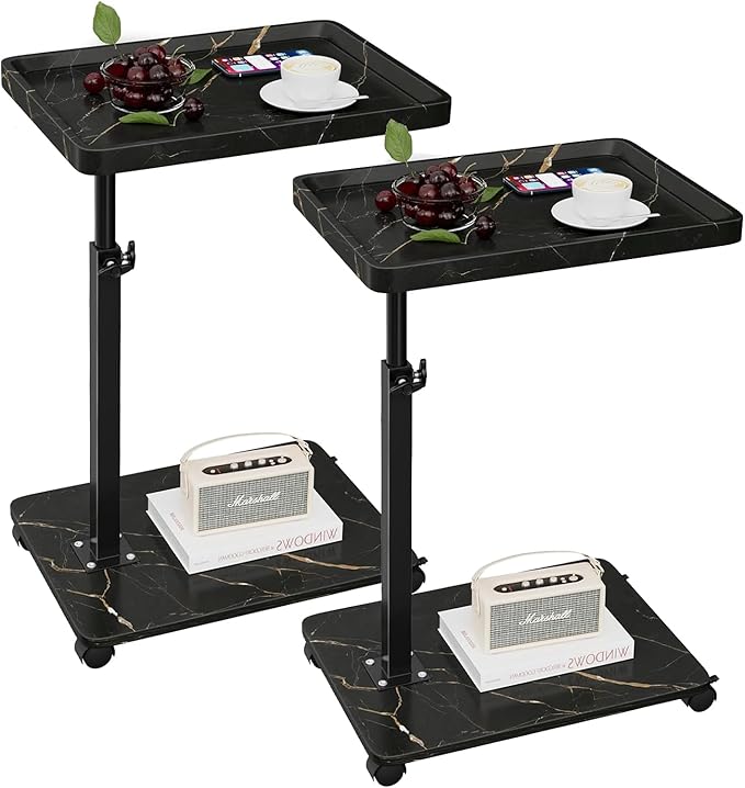 C Table End Table Adjustable Height, 360°Swivel TV Tray Table
