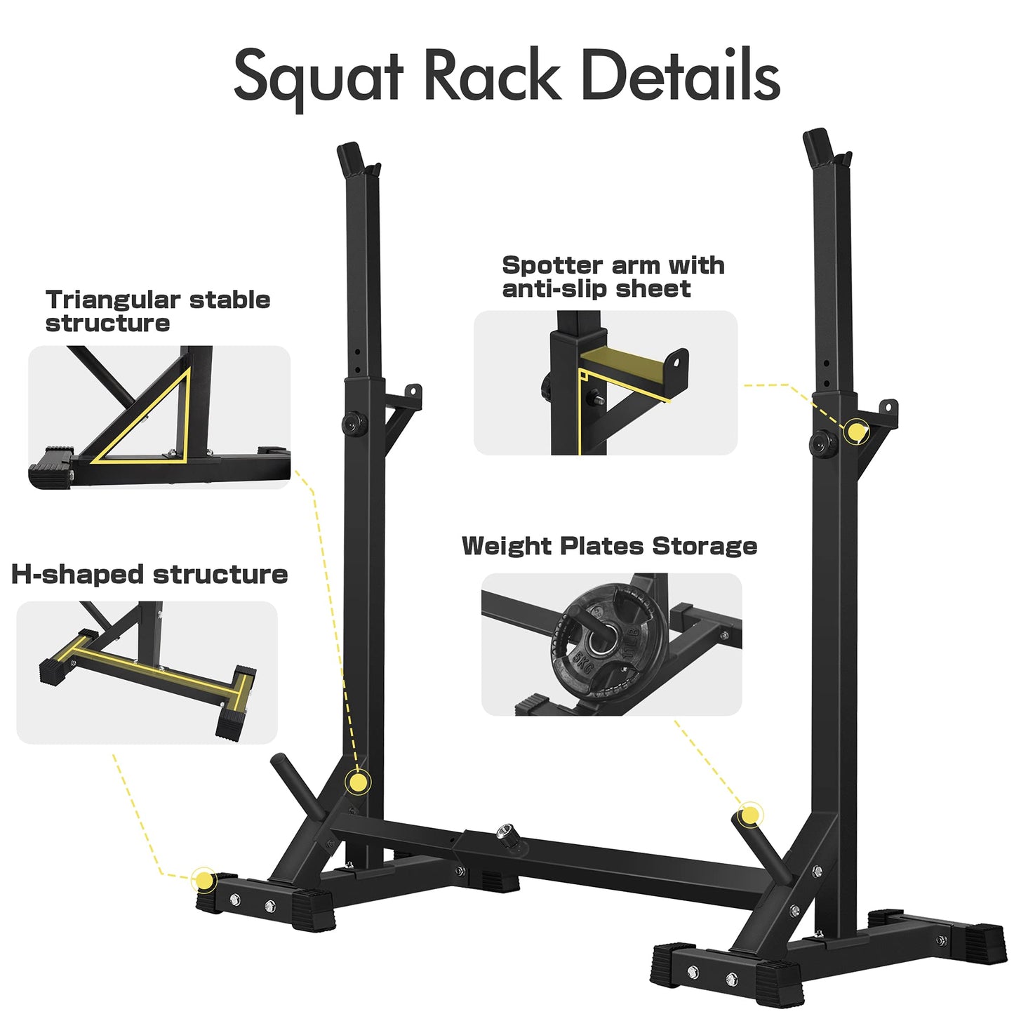 CANPA Adjustable Squat Rack Stand Multi-Function Barbell Rack Weight Lifting Gym Dumbbell Racks Home Gym Bench Press Rack Dumbbell Racks Stands 600Lbs （Black)