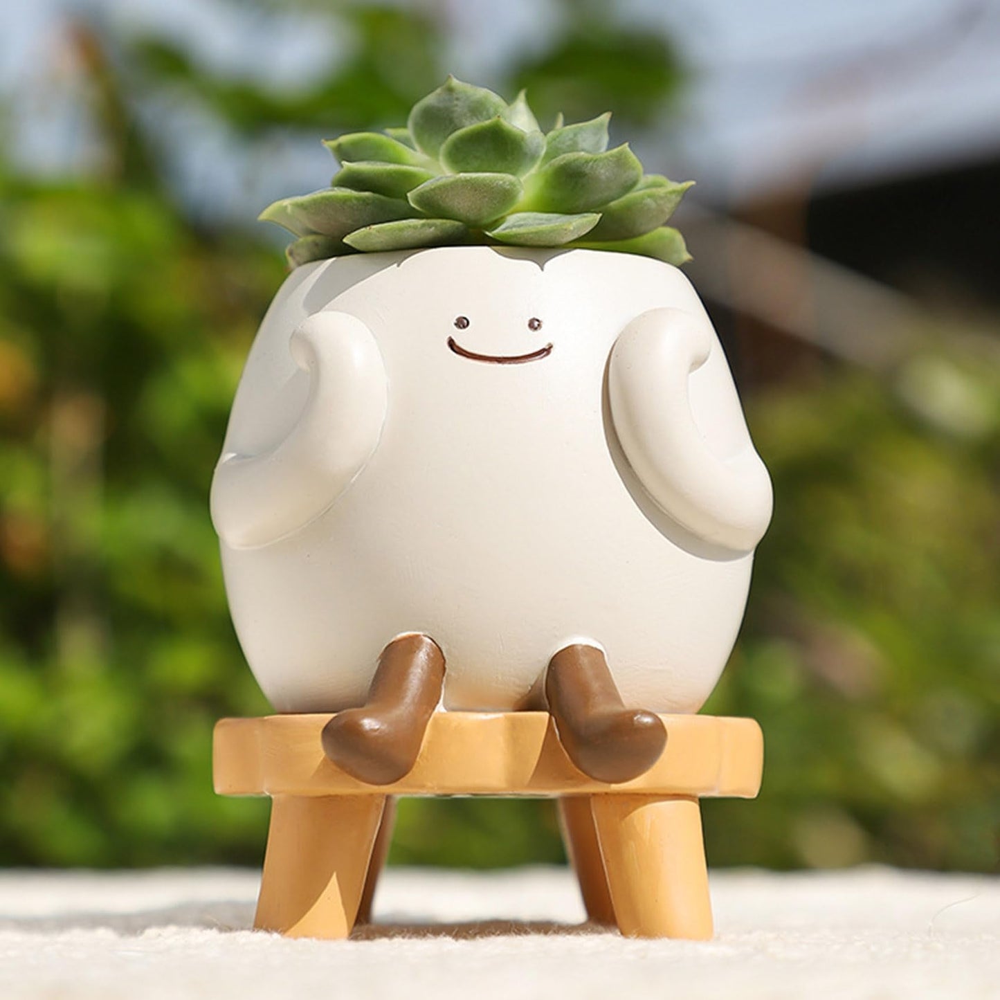 EOBTAIN Cute Smily Face Planter Pot Head Unique Sit Bench Succulent Pots Flower Cactus Pots with Drainage Holes Resin Planters Decorative Pots for Plants Indoor Garden,Gifts for Plant Lovers