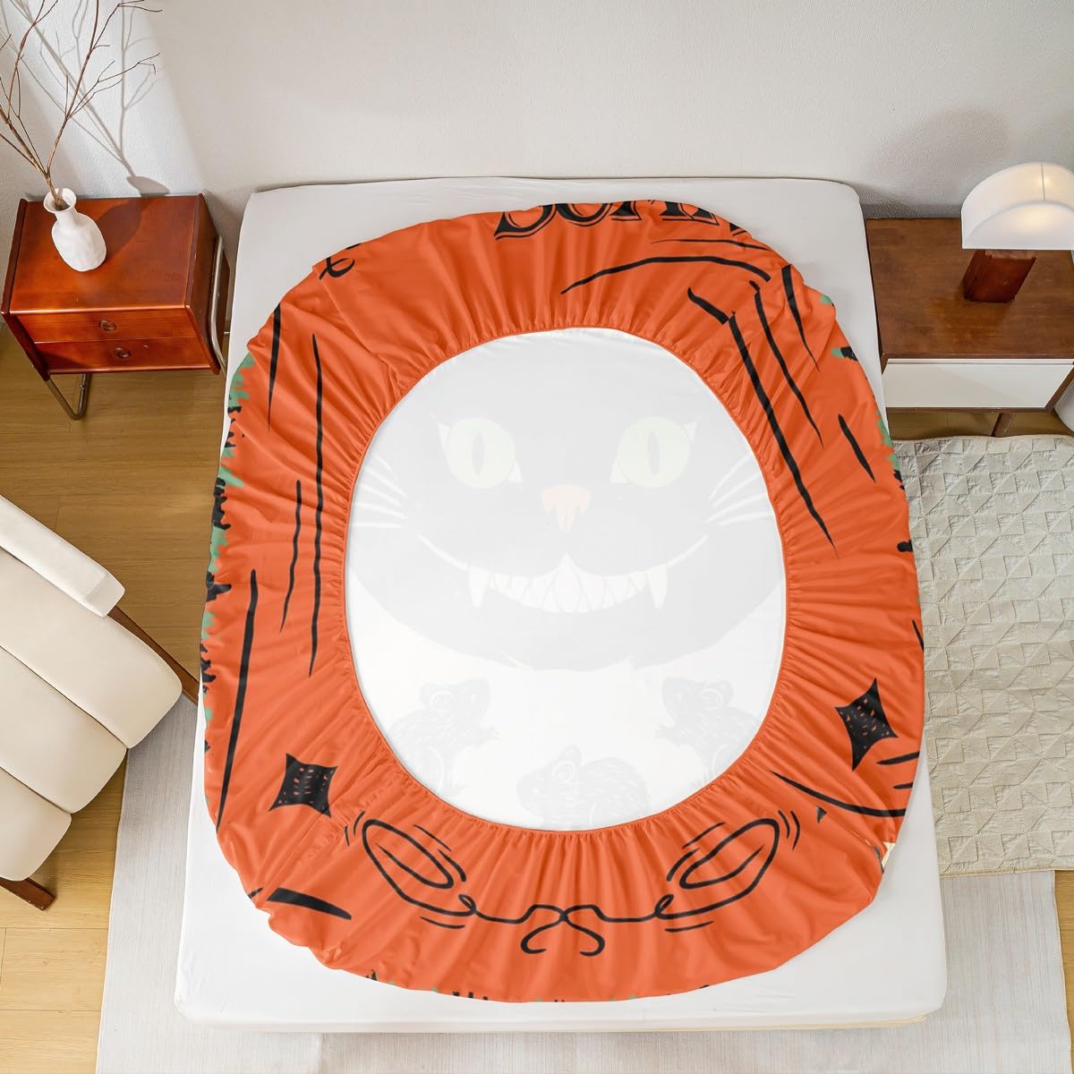 Feelyou Kids Halloween Sheet Set Full Size, Horror Decor Bedding Set Black Cat Bed Sheets Set Boys Girls Happy Halloween Teens Bedroom Decor Soft Bed Set 4Pcs