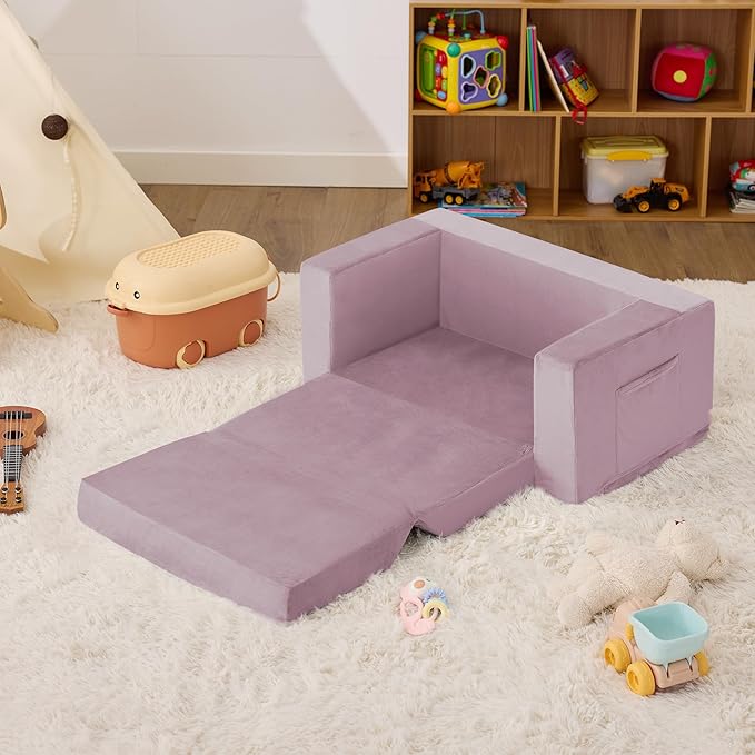 Kids Couch, 2-in-1 Toddler Chair Comfy 1-3 Years, Convertible Kids Chair