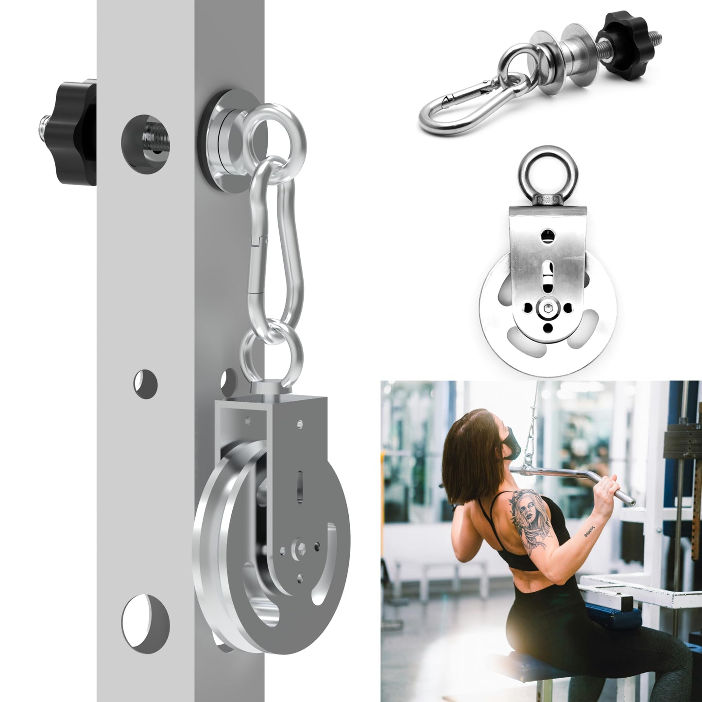 Vatemechie Heavy-Duty Power Rack Attachments, Quick-Install Home Gym Accessories for 2x2, 2x3 & 3x3 Power Racks, Fits 1/2", 5/8" & 1" Holes (Power Rack Attachments with Pulley Wheel)