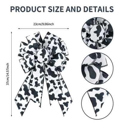 Kutyndrix Cow Print Ribbon Bow 14.57x9.06 Inch Wire Edged Rustic Farmhouse Decor for Christmas Tree Topper Wreath Gift Wrap Party Supplies