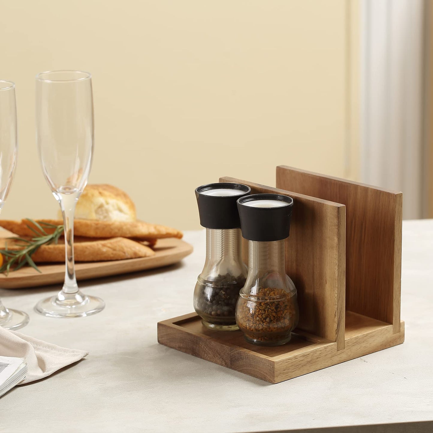EVERBBKING Napkin salt pepper holder Wooden Napkin Holder for Salt and Pepper Shakers Caddy,Suitable for Kitchen, Restaurant, Bar, Office, Parties, Home Décor