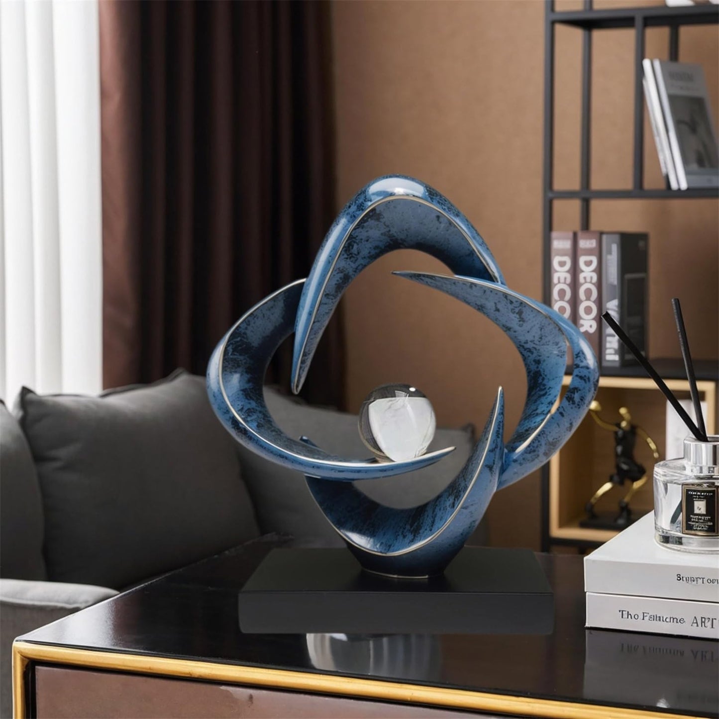 LuckySunDecorQZ Abstract Sculpture Art Home Decor Accents Modern Decorative Objects for Living Room Shelf Coffee Table TV Stand Cabinet Office Decor Accents (Blue)