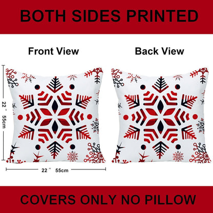 Wilproo Set of 4 Happy Winter Snowflake Merry Christmas Tree Red Castle Deer with Snowman Velvet Throw Pillow Case Cushion Cover Decorative for Sofa Living Room Square 22X22 Inches