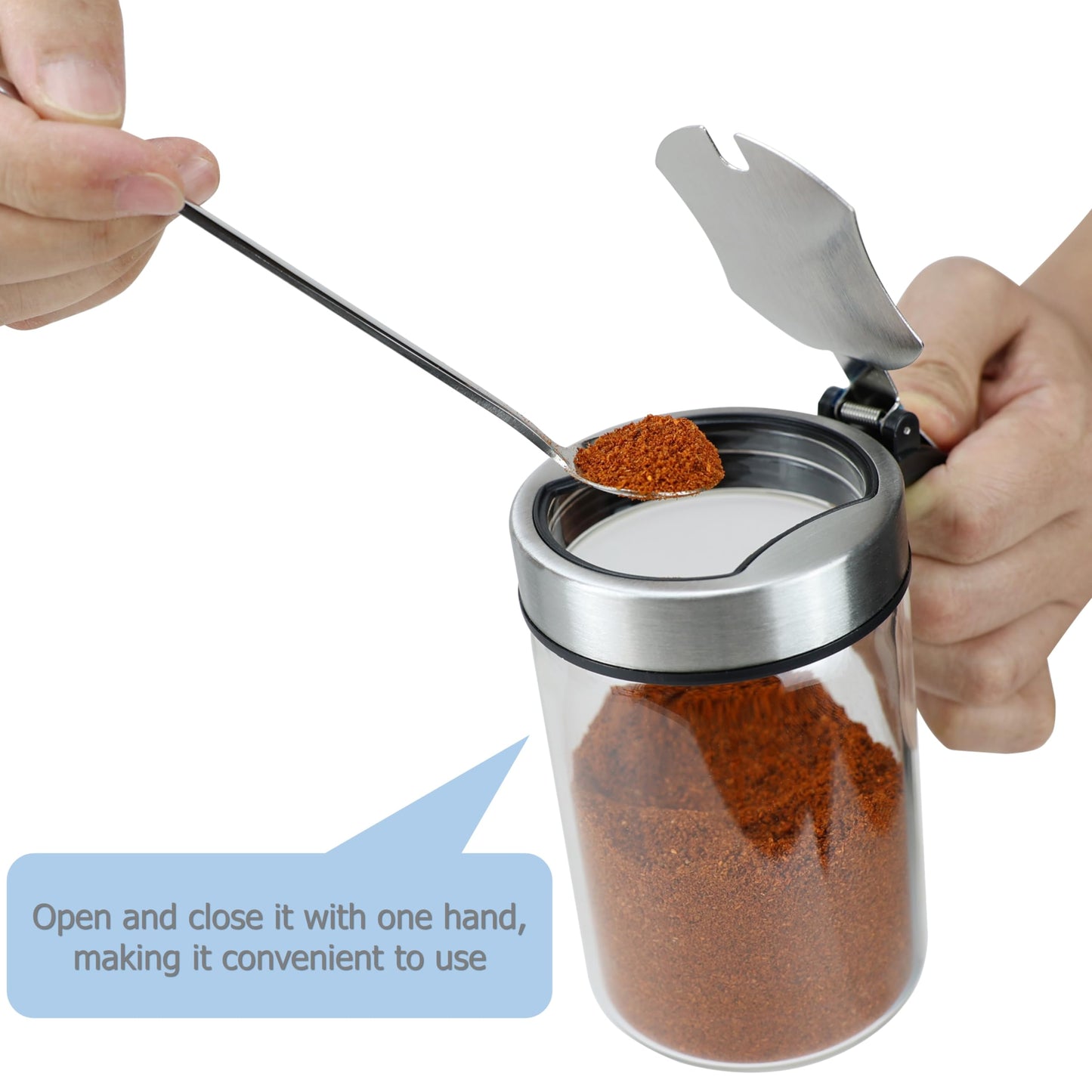 EIKS Clear Glass Condiment Jars with Lids and Spoons for Serving & Storing Seasoning Salt Sugar Spice Pepper, Working in Home Kitchen Coffee Restaurant, Container Capacity 450ml/14.5oz