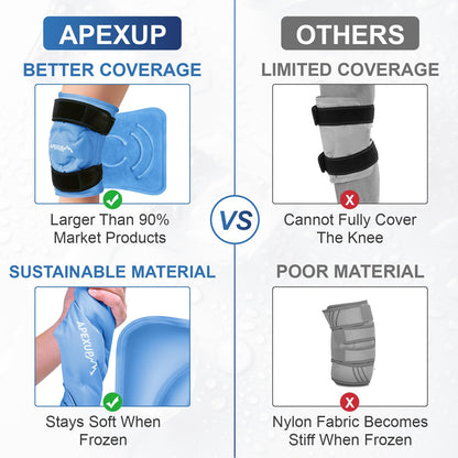 APEXUP Ice Pack for Knee Pain Relief, Large Reusable Wrap After Surgery, Flexible Gel Cold Pack for Injuries, Pain Relief for Back, Shoulder, Elbow, Ankle and Leg (Blue, L, 1PK)