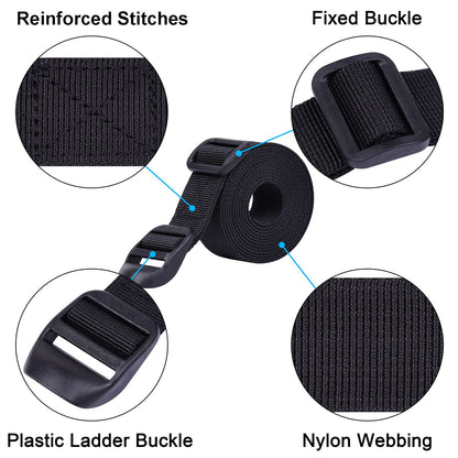 Wisdompro Sleeping Bag Strap, 2 Pack of Heavy Duty Utility Straps for Backpacking, Sleeping Bag Compression, Luggage, Camping, Hiking with Plastic Buckle - 48 inch, Black